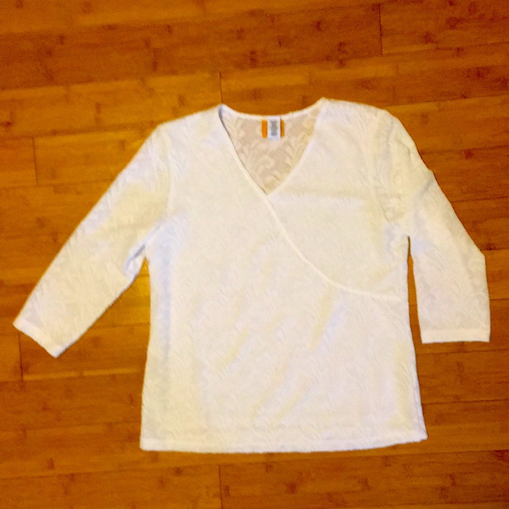 Ruby Road White Surplice Stretch Lace Top Size M